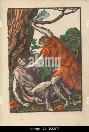 Cain kills Abel, Stupid Passion (Serientitel), Cain schlägt seinen Bruder Abel mit dem Kieferknochen eines Esels zu Tode. Print ist Teil eines Buches., Druckerei: Lucas van Leyden (Werkstatt von), Verlag: Doen Pietersz., Druckerei: Niedrige Länder, Verlag: Amsterdam, c. 1530, Papier, Höhe 111 mm × Breite 78 mmhöhe 159 mm × Breite 102 mm Stockfoto