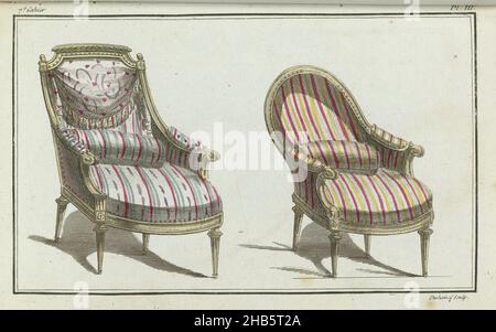 Cabinet des Modes ou les Modes Nouvelles, 15 Février 1786, pl. III, zwei Stühle, Druckerei: A.B. Duhamel, Verlag: Buisson, Paris, 1786, Papier, Gravur Stockfoto