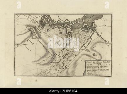 Belagerung von Mons, 1709, Dessein des Attaques de la Ville de Mons (Titel auf Objekt), Karte der Belagerung und Eroberung von Mons (Mons) durch die Alliierten, 25. September - 22. Oktober 1709. Unten rechts eine Kartusche mit dem Titel und der Legende A-i auf Französisch. Teil einer gebündelten Sammlung von Plänen von Schlachten und Städten, die im Spanischen Erbfolgekrieg bekannt waren., Druckerei: Jacobus Harrewijn (erwähnt auf Objekt), Verlag: Eugene Henry Fricx (erwähnt auf Objekt), Brüssel, 1709, Papier, Radierung, Höhe 200 mm × Breite 306 mm Stockfoto