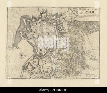 Karte von Saint-Omer, 1710, Plan de la ville de St. Omer avec les forts des environs (Titel auf Objekt), Karte von Saint-Omer, 1710. Teil einer gebündelten Sammlung von Plänen von Schlachten und Städten, die im Spanischen Erbfolgekrieg bekannt waren., Druckerei: Jacobus Harrewijn (zugeschrieben), Verlag: Eugene Henry Fricx (erwähnt auf Objekt), Brüssel, 1710, Papier, Radierung, Höhe 373 mm × Breite 486 mm Stockfoto