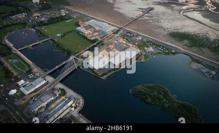 southport Town Luftbild vom Pier und dem Stadtzentrum Stockfoto