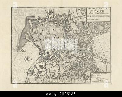 Karte von Saint-Omer, 1710, Plan de la ville de St. Omer avec les forts des environs (Titel auf Objekt), Karte von Saint-Omer, 1710. Teil einer gebündelten Sammlung von Plänen von Schlachten und Städten, die im Spanischen Erbfolgekrieg bekannt waren., Druckerei: Jacobus Harrewijn (zugeschrieben), Verlag: Eugene Henry Fricx (erwähnt auf Objekt), Brüssel, 1710, Papier, Radierung, Höhe 375 mm × Breite 490 mm Stockfoto