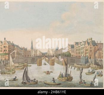 Blick auf die Neue Brücke, ca. 1810-1813, Vue du Pont-Neuf, Pry de l'Y le Long du Water et Damrak jusqu'au Dam (Titel auf Objekt), The New Bridge und Damrak, vom IJ aus gesehen, in Amsterdam, ca. 1810-1813. Teil einer Platte Arbeit von c. 1824-1825 mit 74 (nicht nummerierten) Tafeln der wichtigsten topographischen Ansichten und verschiedener Bräuche im Vereinigten Königreich der Niederlande., Evert Maaskamp (auf Objekt erwähnt), Druckerei: Anonymous, Amsterdam, 1810 - 1813 und/oder 1824 - 1825, Papier, Radierung, Gravur, Höhe 200 mm × Breite 228 mm Stockfoto