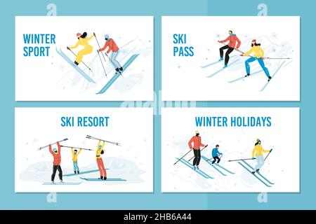 Winterurlaub Sport Aktivitäten Banner-Set Stock Vektor