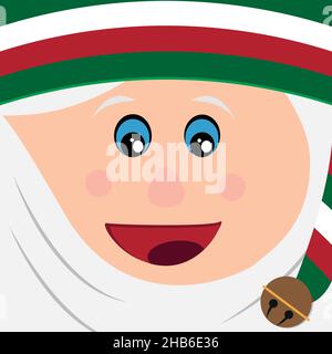 Vektor-Cartoon einer Elfe. Gesicht eines Elfen Santa Claus Helfer, der Spielzeug für Kinder zu Weihnachten erstellt. Stock Vektor