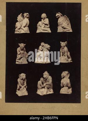 Neun Luftbogenfiguren der St. John's Cathedral in 's-Hertogenbosch in Form von Tieren und einem Mann, anonym, c.. 1875 - c. 1900, Karton, Albumin-Print, Höhe 255 mm × Breite 194 mm Stockfoto