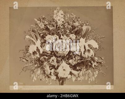 Blumenstrauß mit Rosen und Lilien, FIRENZER- GIARDINO DEMIDOFF GIARDINIERE STEFFATSCHEK. - MAZZO DI FIORI-, Alinari (erwähnt auf Objekt), Florenz, c. 1875 - c. 1900, Karton, Albumin-Print, Höhe 198 mm × Breite 248 mm Stockfoto