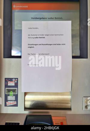 Defekter Geldautomat, Deutschland Stockfoto