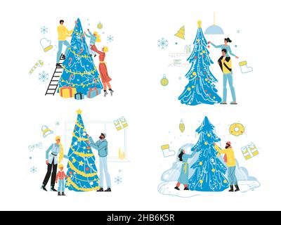 Weihnachtsbaum Dekoration isoliert Urlaub Abend gesetzt Stock Vektor