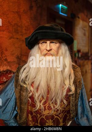 Leonardo da Vinci Wachsfigur im Madame Tussauds Istanbul. Stockfoto