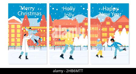 Weihnachten und Neujahr Grußkarte isoliert Set Stock Vektor