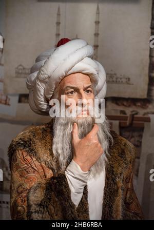 Mimar Sinan Wachsfigur im Madame Tussauds Istanbul. Mimar Sinan war der osmanische Hauptarchitekt und Bauingenieur im Osmanischen Reich. Stockfoto