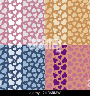 Set von nahtlosen Mustern mit Herzen. Valentinstag Liebe simbol, Herz durchbohrt von einem Pfeil. Ornament für Dekoration und Druck auf Stoff. Design el Stock Vektor