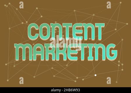 Unterschreiben Sie, um Content Marketing anzuzeigen. Word für beinhaltet die Erstellung und den Austausch von Online-Material Line illustrierte Hintergründe mit verschiedenen Formen und Stockfoto