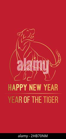 Frohes neues Jahr 2022 eleganter goldener Text mit Licht. Minimalistische Textvorlage, Banner zum neuen Jahr des Tigers auf dem chinesischen Kalender, Geschichte Stock Vektor