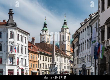 Ljubljana, Slowenien - 04 13 2018 Ansicht der Altstadt Stockfoto