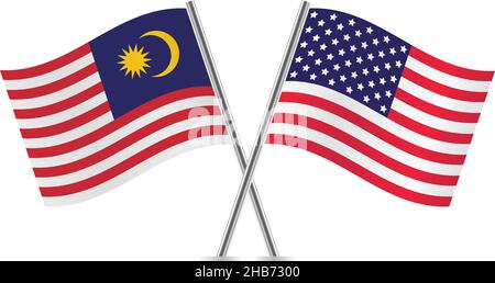 Flaggen von Amerika und Malaysia. Vektorgrafik. Stock Vektor