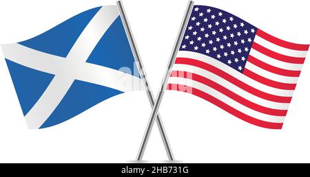 Flaggen von Amerika und Schottland. Vektorgrafik. Stock Vektor