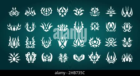 Handschriftliche Tribal Achievements Kollektion. Zweiunddreißig einzigartige Vektor. Stock Vektor