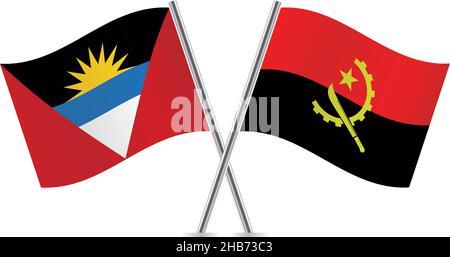 Flaggen von Angola und Antigua und Barbuda. Vektorgrafik. Stock Vektor