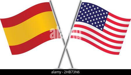 Flaggen von Amerika und Spanien. Vektorgrafik. Stock Vektor