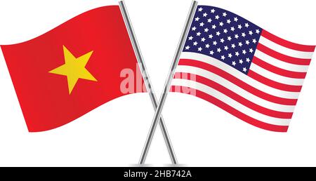 Flaggen von Amerika und Vietnam. Vektorgrafik. Stock Vektor