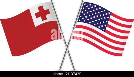 Amerikanische und Tonga-Flaggen. Vektorgrafik. Stock Vektor