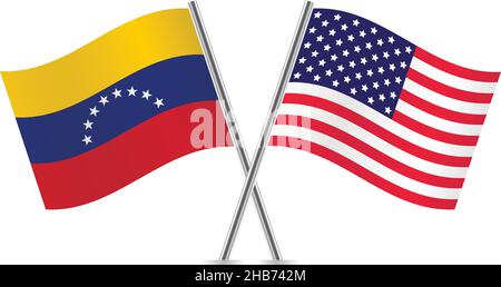 Venezuela und Amerika Flaggen. Vektorgrafik. Stock Vektor