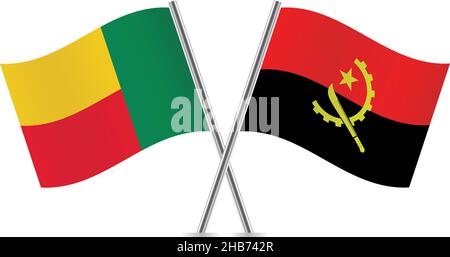 Benin- und Angola-Flaggen. Vektorgrafik. Stock Vektor