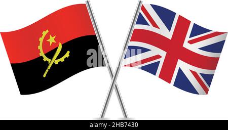 Flaggen von Angola und Großbritannien. Vektorgrafik. Stock Vektor