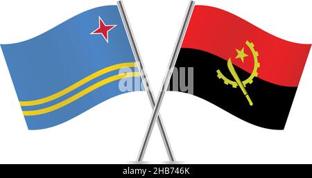 Flaggen von Angola und Aruba. Vektorgrafik. Stock Vektor