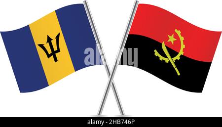 Flaggen von Angola und Barbados. Vektorgrafik Stock Vektor