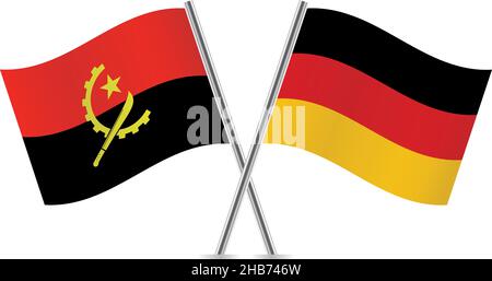 Flaggen von Angola und Deutschland. Vektorgrafik. Stock Vektor