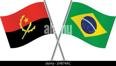 Flaggen von Angola und Brasilien. Vektorgrafik. Stock Vektor