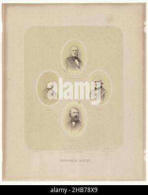 Vier Porträts von Groninger Medizinprofessoren, auf einem Blatt montiert: Jacob Baart de la Faille (1795-1867), François Zacharias Ermerins (1808-1871), Izaäk van Deen (1805-1869) und Jan Hissink Jansen (1816-1885), Medizinische Fakultät, Jacob Baart de la Faille, F.Z. Ermerins, I. van Deen, J. Hissink Jansen. Egenberger Groningen J.B. Wolters, steendr. V.d Weijer (Titel auf Objekt), Johannes Hinderikus Egenberger (erwähnt auf Objekt), Verlag: J.B. Wolters (erwähnt auf Objekt), Utrecht, Verlag: Groningen, 1864 - 1867, Papier, Albumin-Print, Höhe 77 mm × Breite 55 mmhöhe 77 mm × Breite 55 Stockfoto