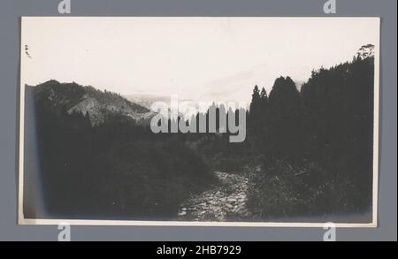 Berglandschaft mit Wäldern, Nikko, Japan, Jan Adriani (Kreis), Japan, 1907, Papier, Silbergelatine-Druck, Höhe 79 mm × Breite 138 mm Stockfoto