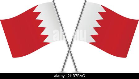 Bahrain hat die Flagge gekreuzt. Bahrainische Flaggen auf weißem Hintergrund. Vektordarstellung. Stock Vektor