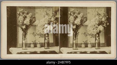 Zwei Vasen mit Blumen, zwei Vasen mit Blumen. Teil einer Gruppe von 5 Fotografien und 19 Stereobilder, die von einem unbekannten Amateurfotografen um 1900 in Amsterdam, den Ardennen und Dänemark aufgenommen wurden., anonym, Niederlande, c. 1900, fotografischer Träger, Karton, Höhe 88 mm × Breite 178 mm Stockfoto