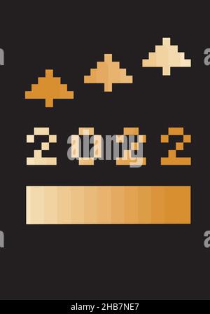 Frohes neues Jahr 2022 mit dem Laden Icon Pixel Art Bitmap Stil. Die Fortschrittsanzeige erreicht fast den Silvesterabend. Stock Vektor