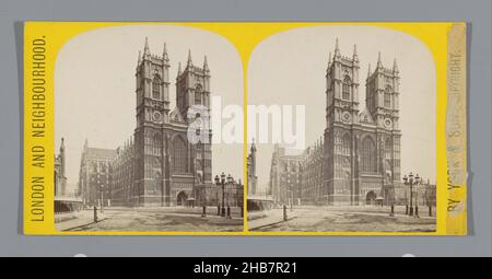 Ansicht von Westminster Abbey, Westminster Abbey, West Towers (Titel auf Objekt), London und Neighborhood (Serientitel auf Objekt), York & Son (erwähnt auf Objekt), London, 1860 - c. 1880, Karton, Albumin-Print, Höhe 85 mm × Breite 170 mm Stockfoto