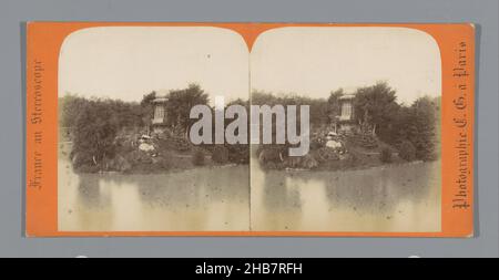 Ansicht eines Stalls im Bois de Boulogne in Paris, France au Stereoscope (Serientitel), Charles Gérard (auf Objekt erwähnt), Bois de Boulogne, c. 1850 - c. 1875, Karton, Albumin-Print, Höhe 85 mm × Breite 170 mm Stockfoto