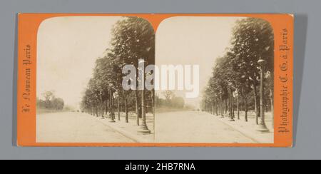 Ansicht der Avenue des Champs-Élysées in Paris, Le Nouveau Paris (Serientitel), Charles Gérard (auf Objekt erwähnt), Champs-Elysées, c. 1860 - c. 1870, Karton, Albumin-Print, Höhe 85 mm × Breite 170 mm Stockfoto