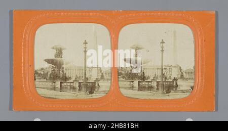 Fontaine des Mers und der Obelisk von Luxor am Place de la Concorde, Paris, Place de la Concorde, Paris (Titel auf Objekt), anonym, Jakob Ignaz Hittorf, Paris, 1855 - 1875, Fotografische Unterstützung, Papier, Albumin-Druck, Schneiden, Perforieren, Höhe 87 mm × Breite 174 mm Stockfoto