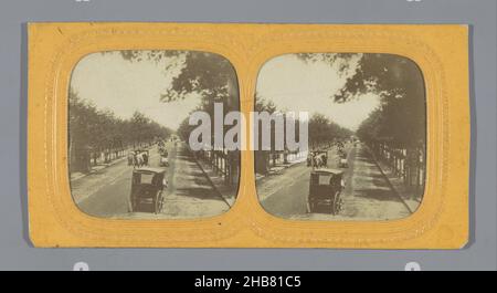 Avenue du Bois de Boulogne in Paris, Paris, l'Avenue du Bois de Boulogne (Titel auf Objekt), anonym, Paris, 1855 - 1875, fotografische Unterstützung, Papier, Albumin-Druck, perforiert, Höhe 87 mm × Breite 172 mm Stockfoto