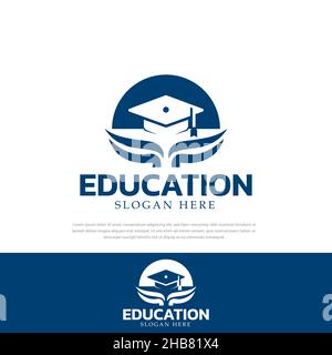 Bildungs- oder Bibliotheksstudien, Studentenwohnheim Logo Vorlage. Student Unterkunft Vektor Design Haus Dach Logo und Kleid Hut Vektor Illustration Stock Vektor