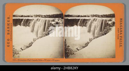 Horseshoe Falls im Winter, von der kanadischen Seite gesehen, Horseshoe Fall Canada Side - Winter - Niagara (Titel auf Objekt), Niagara Falls, New York (Serientitel auf Objekt), George Barker (auf Objekt erwähnt), Horseshoe Falls, 1863 - 1894, Karton, Papier, Albumin-Print, Höhe 86 mm × Breite 174 mm Stockfoto