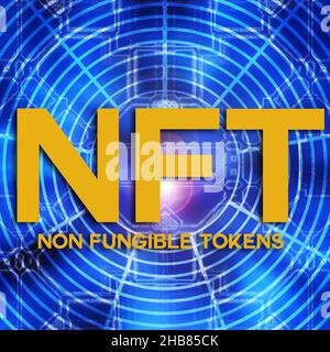 NFT- oder nicht fungible Tokens-Konzeptdarstellung Stockfoto