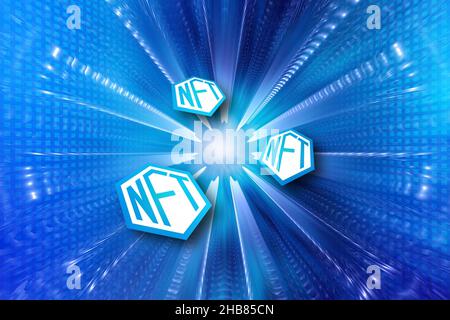 NFT- oder nicht fungible Tokens-Konzeptdarstellung Stockfoto