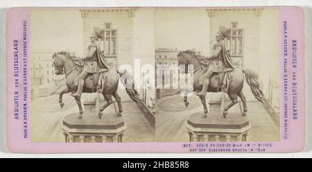 Reiterstatue von König Friedrich Wilhelm IV. Auf der Eisenbahnbrücke in Köln, König Friedrich Wilhelm IV-Statue auf der Eisenbahn Brücke in Cöln (Titel auf Objekt), Ansichten von Deutschland (Serientitel auf Objekt), Johann Friedrich Stiehm (Objektbezeichnung), Gustav Bläser, Köln, Verlag: Berlin, 1867 - 1871, Karton, Papier, Albumin-Print, Höhe 86 mm × Breite 177 mm Stockfoto