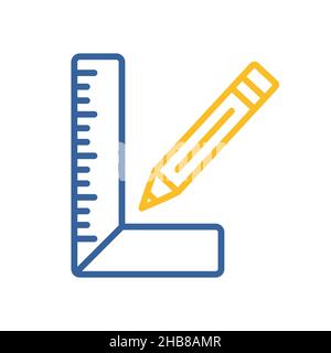 Tischlerquadrat und Bleistift Vektor flach Symbol. Bau, Reparatur und Bau. Graph-Symbol für Ihr Website-Design, Logo, App, UI Stock Vektor